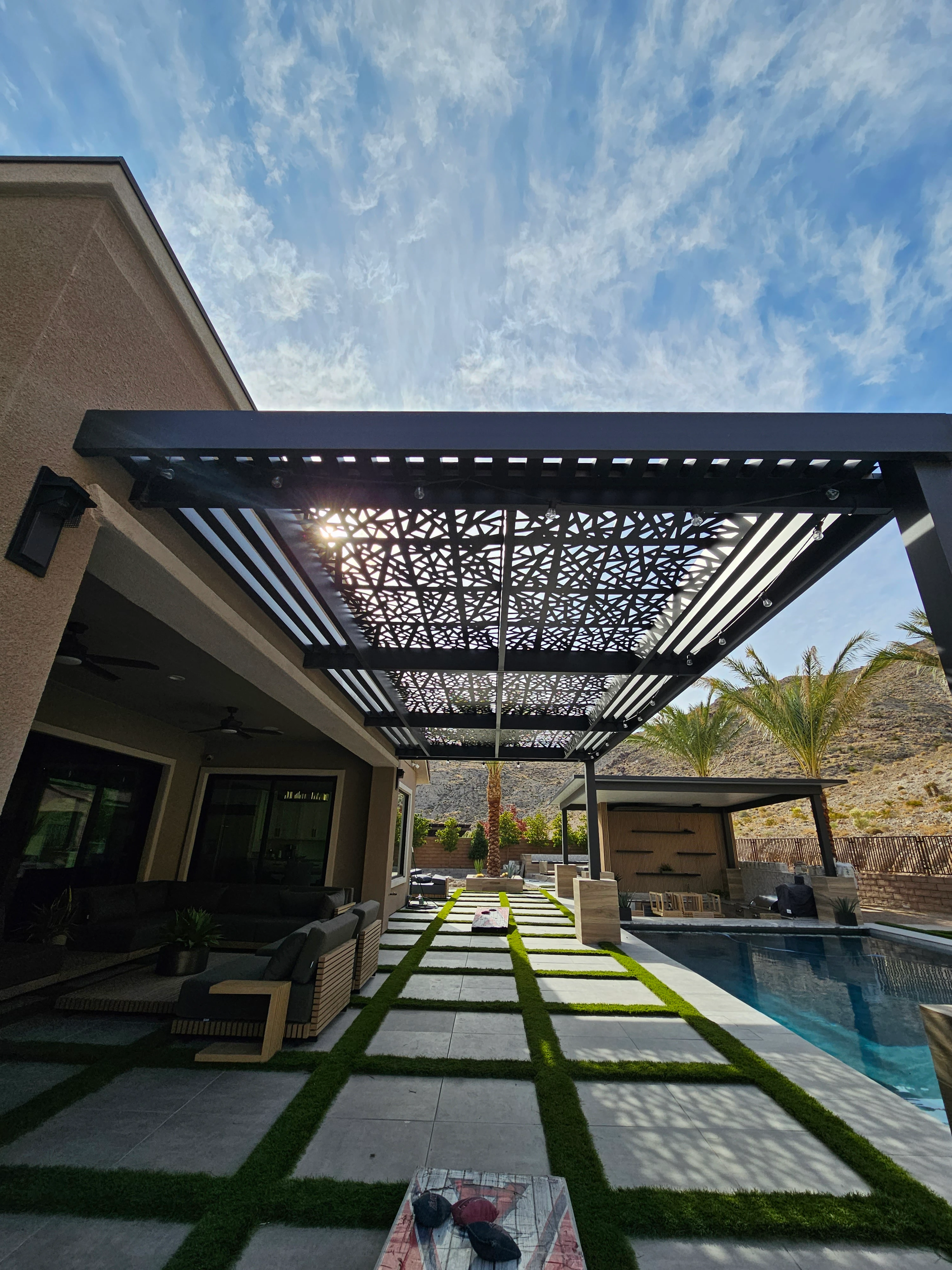 Paver pool deck in Las Vegas finished with slip-resistant desert pavers