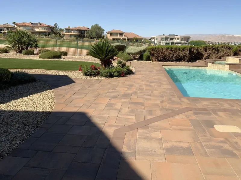 Paver pool deck in Las Vegas finished with slip-resistant desert pavers